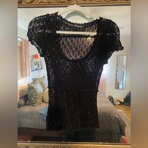 Reformation Black Lacey Knit Top